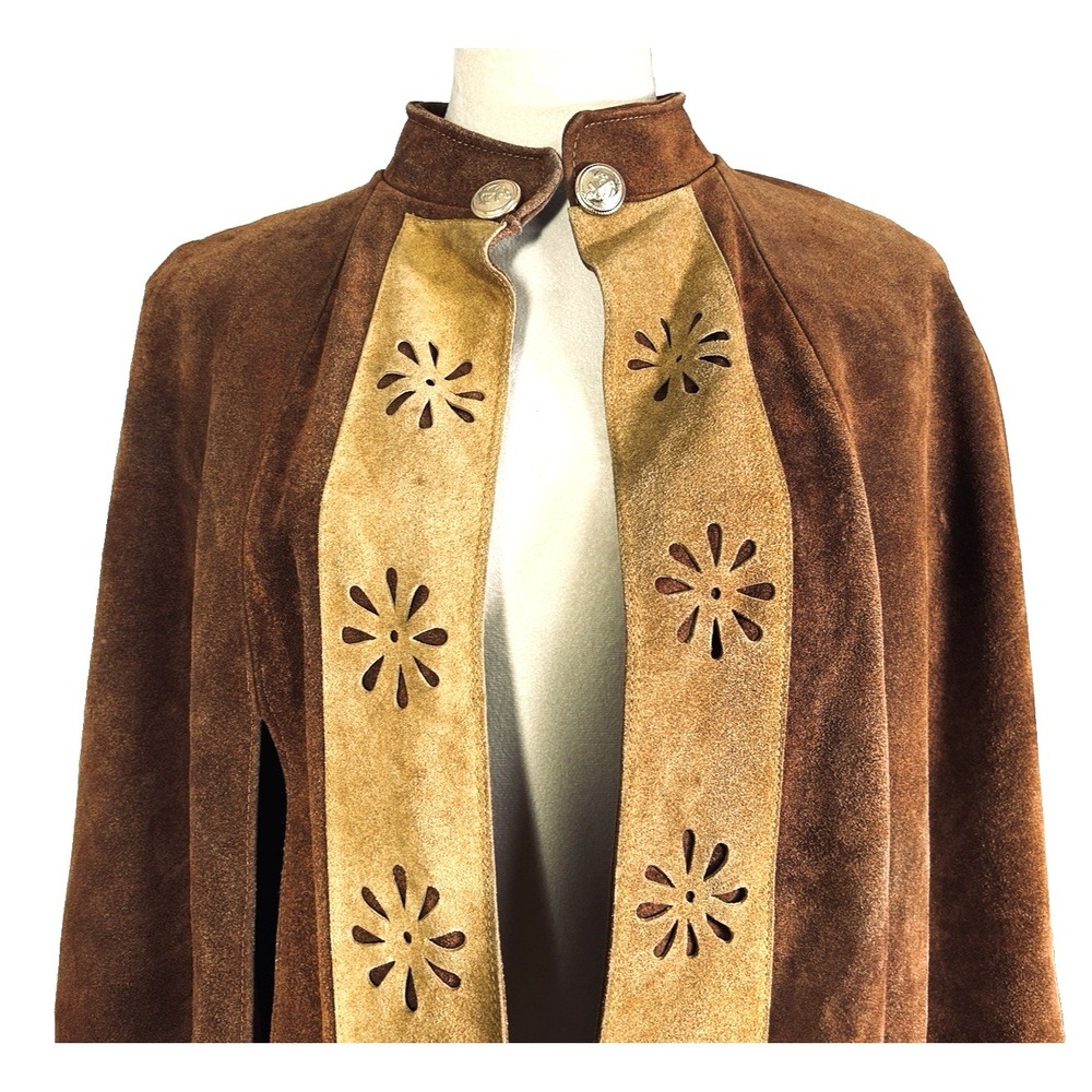 RARE Vintage 60s 70s Suede Leather Cape Jacket OOAK One Size - Picture 2 of 12